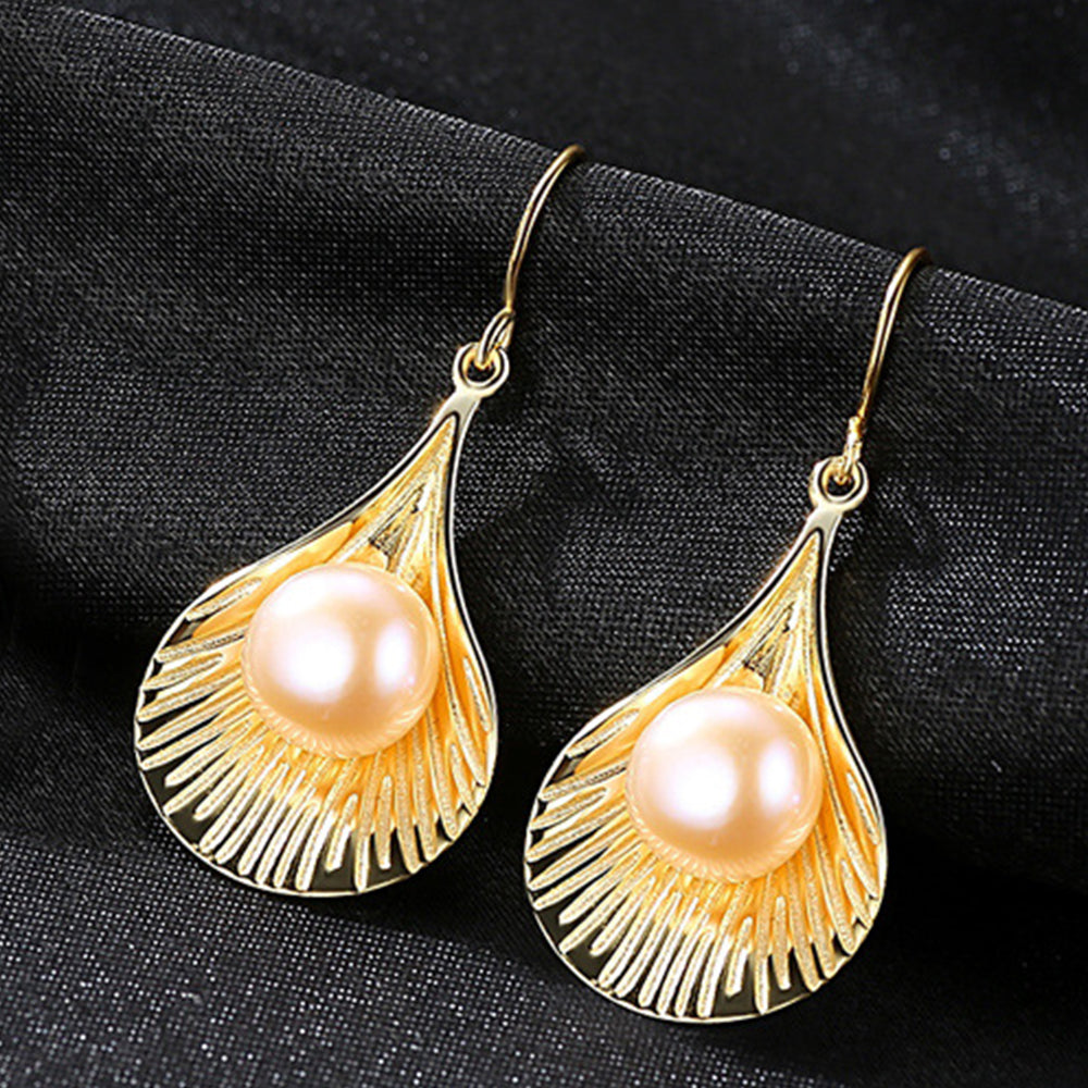 925 Sterling Silver Natural Pearl Drop Hook Earrings Fashion Jewelry Gift for Women Girls