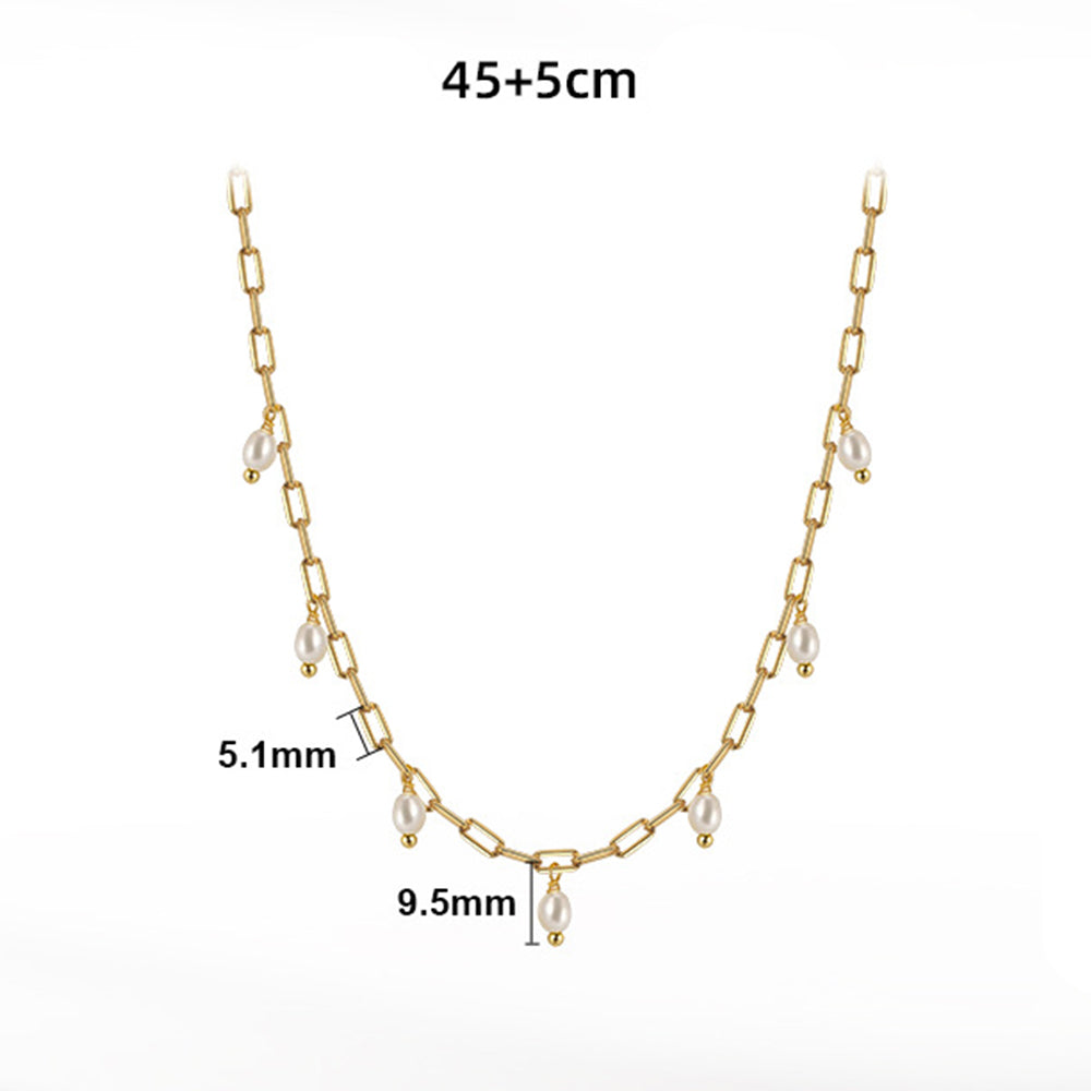 925 Sterling Silver Natural Pearl Necklace Fashion Jewelry Gift for Women Girls