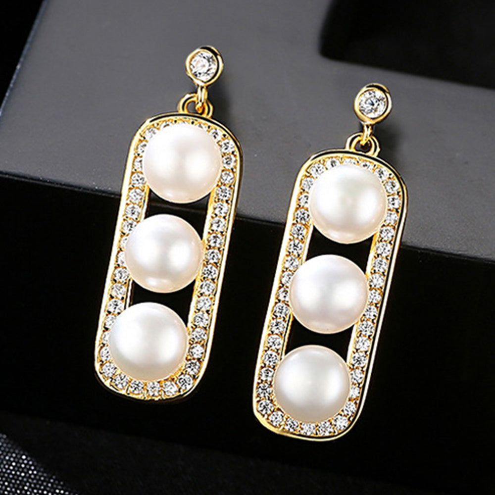 925 Sterling Silver Natural Pearl Drop Earrings Fashion Jewelry Gift for Women Girls