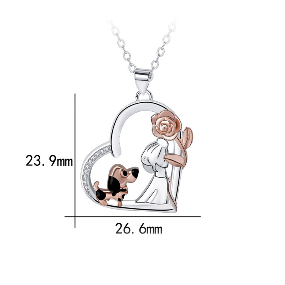 Copper With Silver/Rosegold Plated Dog and Girl Stars Pendant Necklace