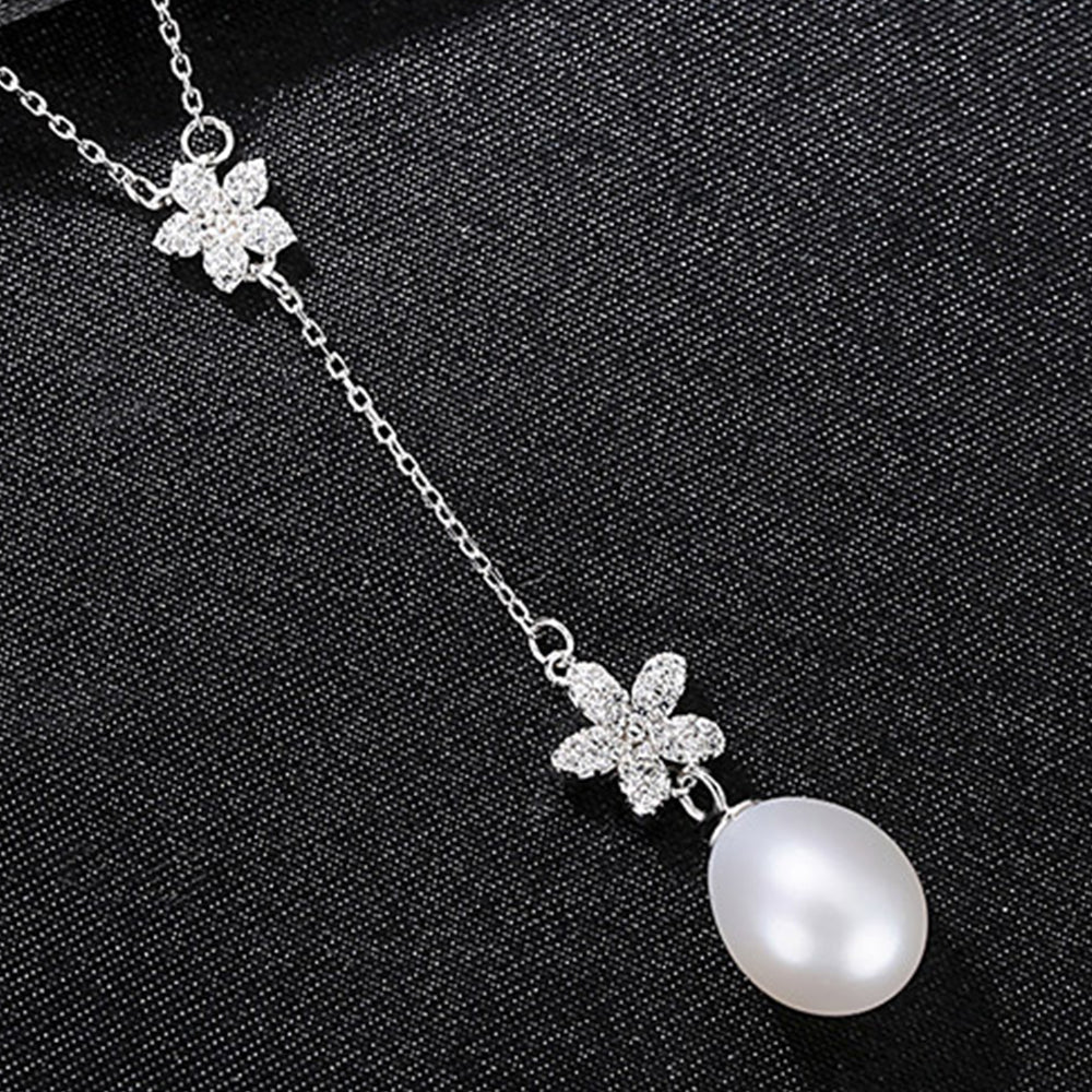 925 Sterling Silver Natural Pearl Drop Necklace Fashion Jewelry Gift for Women Girls