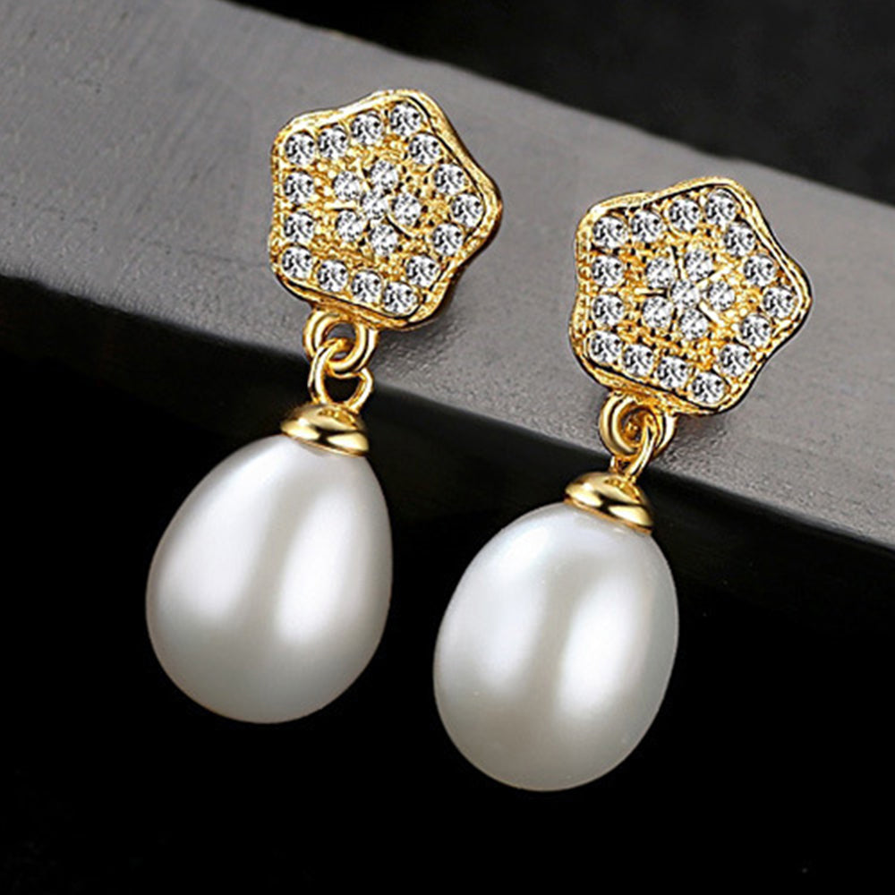 925 Sterling Silver Natural Pearl Long Drop Earrings Fashion Jewelry Gift for Women Girls