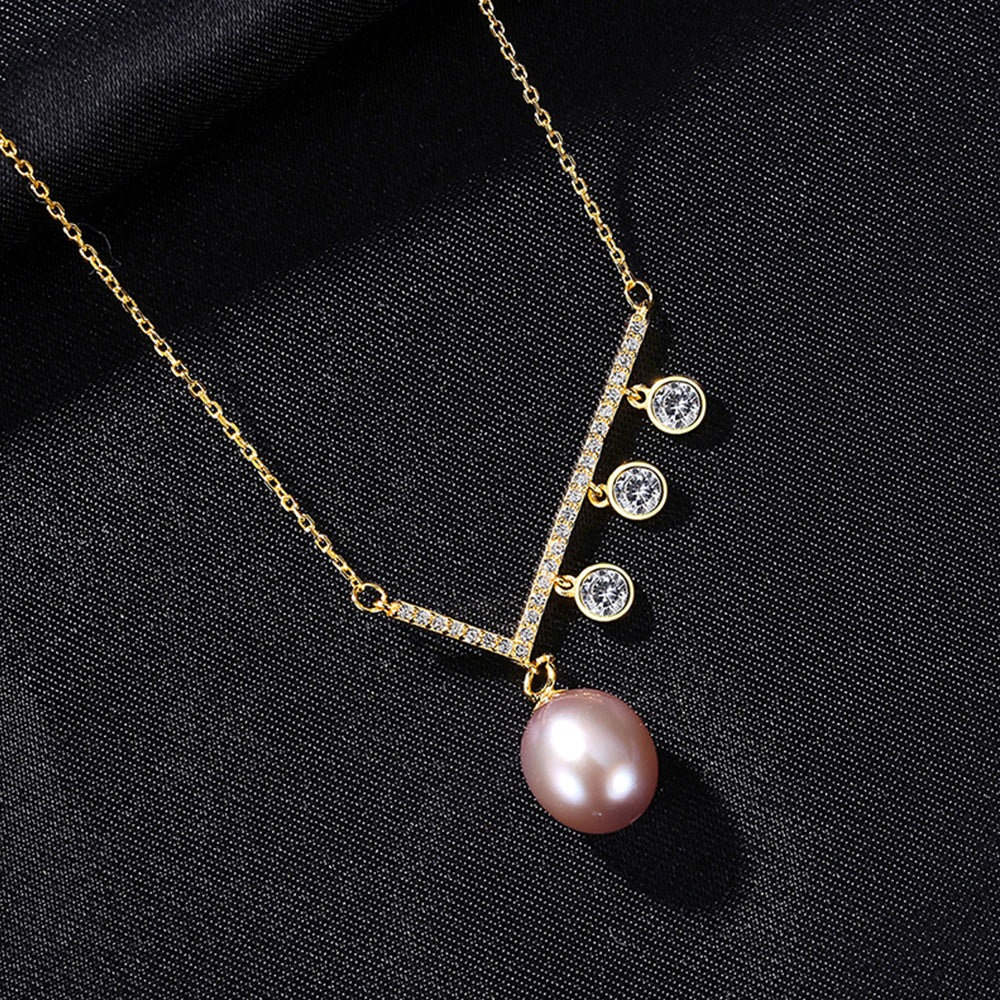 925 Sterling Silver Natural Pearl Drop Necklace Fashion Jewelry Gift for Women Girls