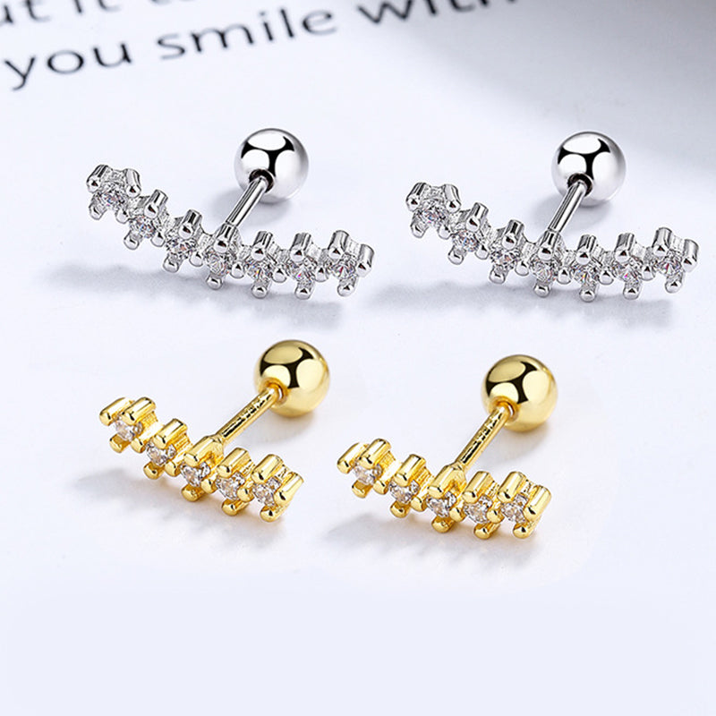 925 Sterling Silver Wave Screw Back Stud Earrings