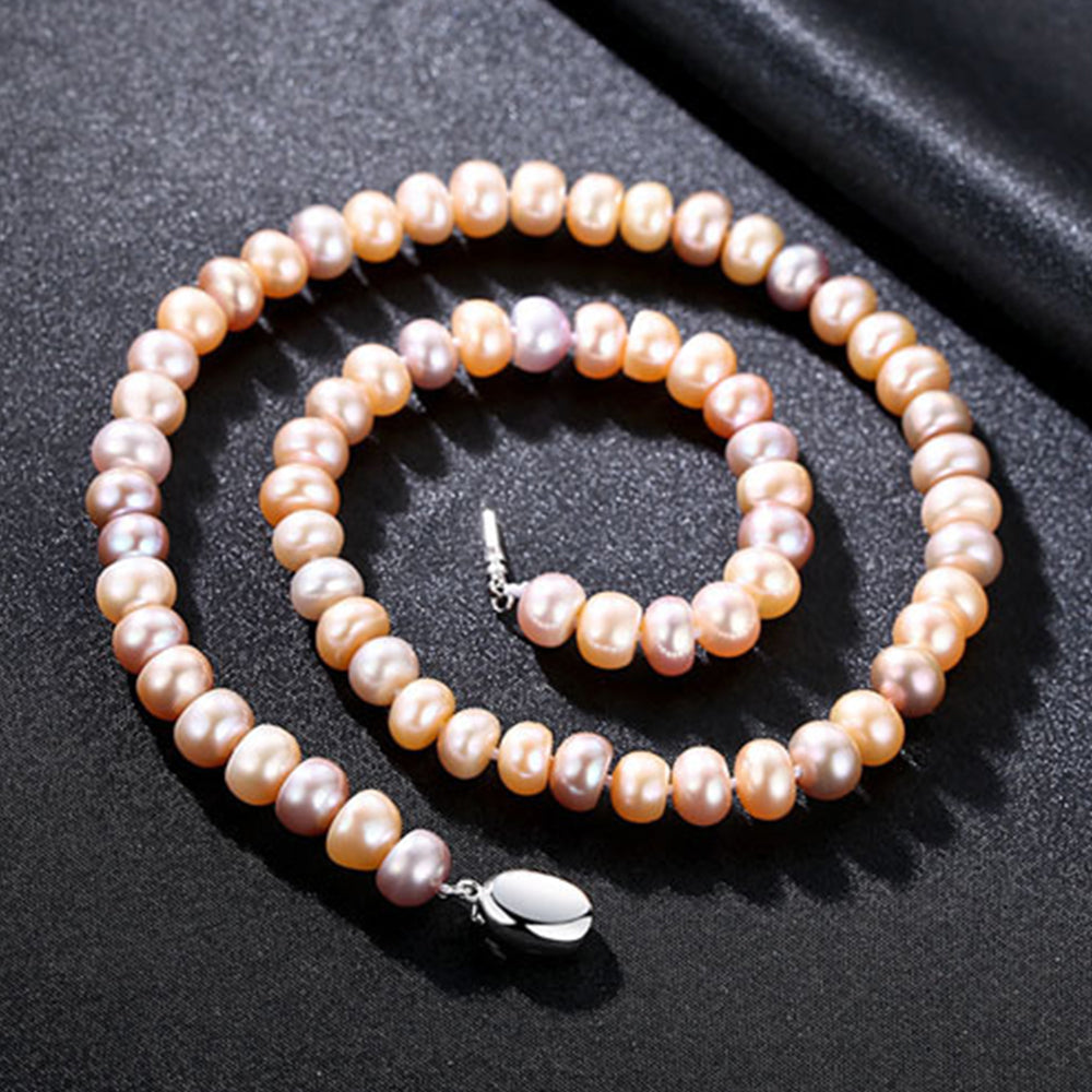 925 Sterling Silver Natural Pearl Necklace Fashion Jewelry Gift for Women Girls