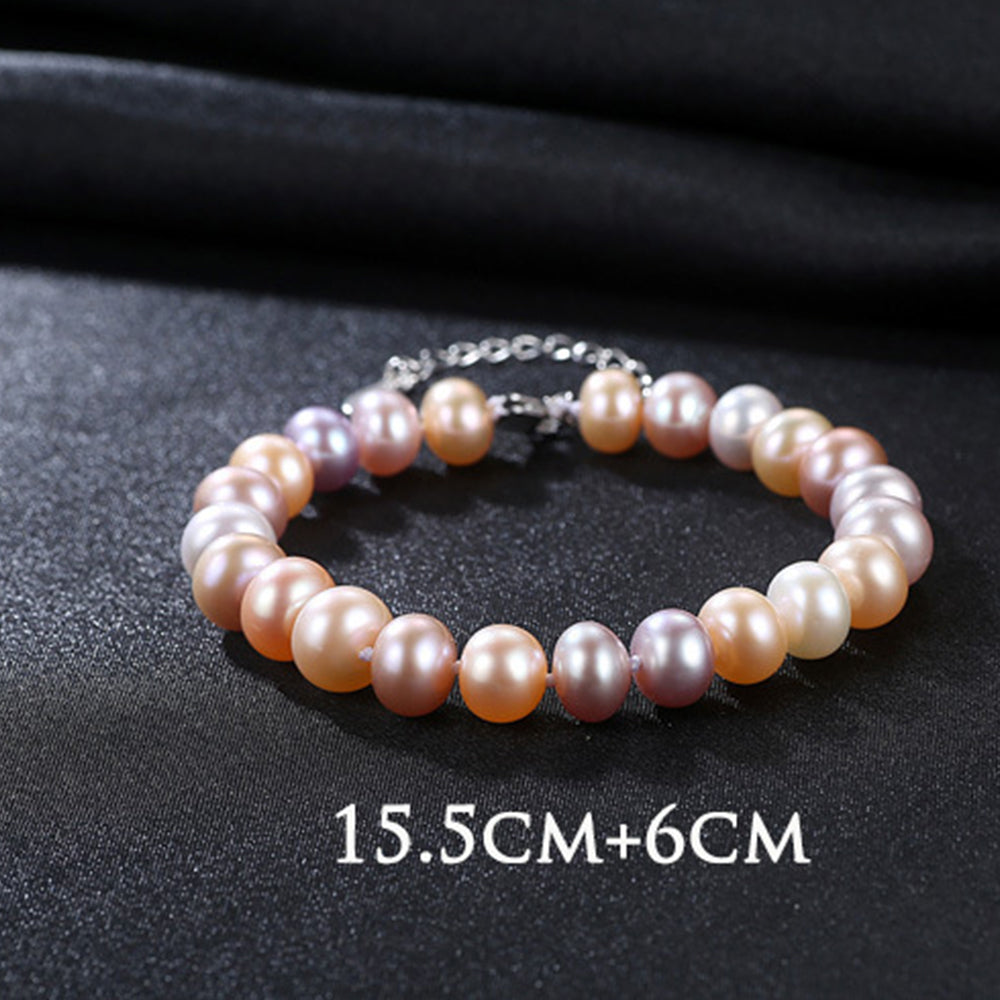 925 Sterling Silver Natural Pearl Bracelet Fashion Jewelry Gift for Women Girls