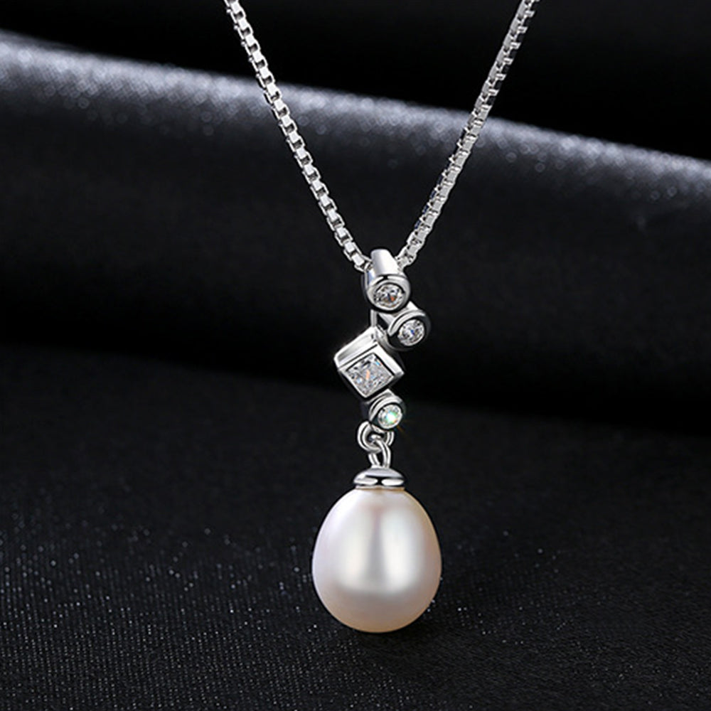 925 Sterling Silver Natural Pearl Drop Necklace Fashion Jewelry Gift for Women Girls