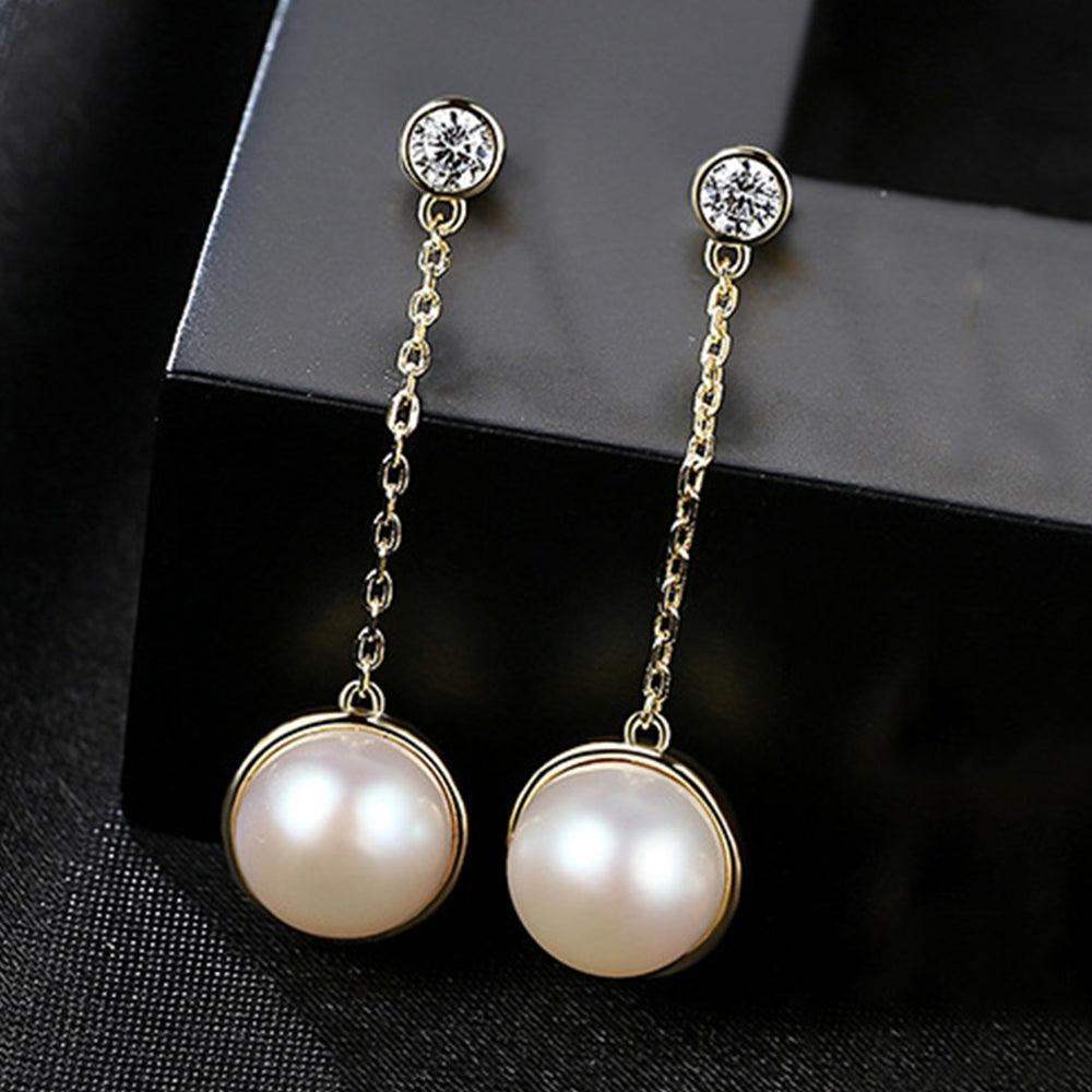 925 Sterling Silver Natural Pearl Drop Earrings Fashion Jewelry Gift for Women Girls