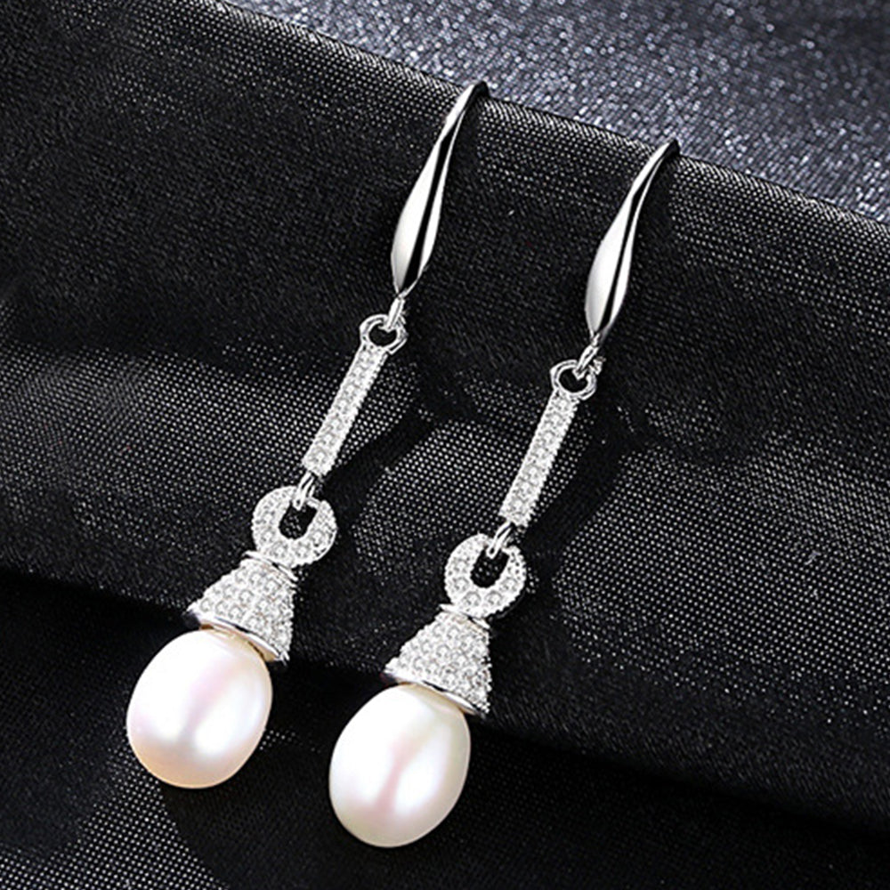 925 Sterling Silver Natural Pearl Drop Hook Earrings Fashion Jewelry Gift for Women Girls