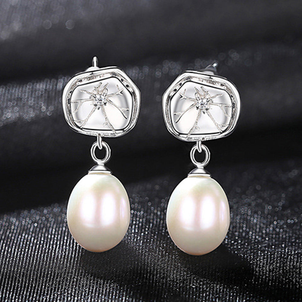 925 Sterling Silver Natural Pearl Drop Earrings Fashion Jewelry Gift for Women Girls