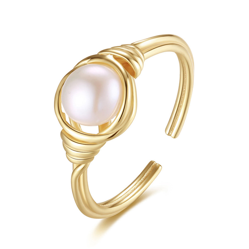 925 Sterling Silver Natural Pearl Ring Fashion Jewelry Gift for Women Girls
