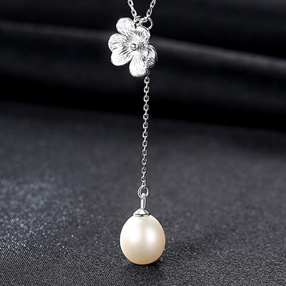 925 Sterling Silver Natural Pearl Drop Necklace Fashion Jewelry Gift for Women Girls