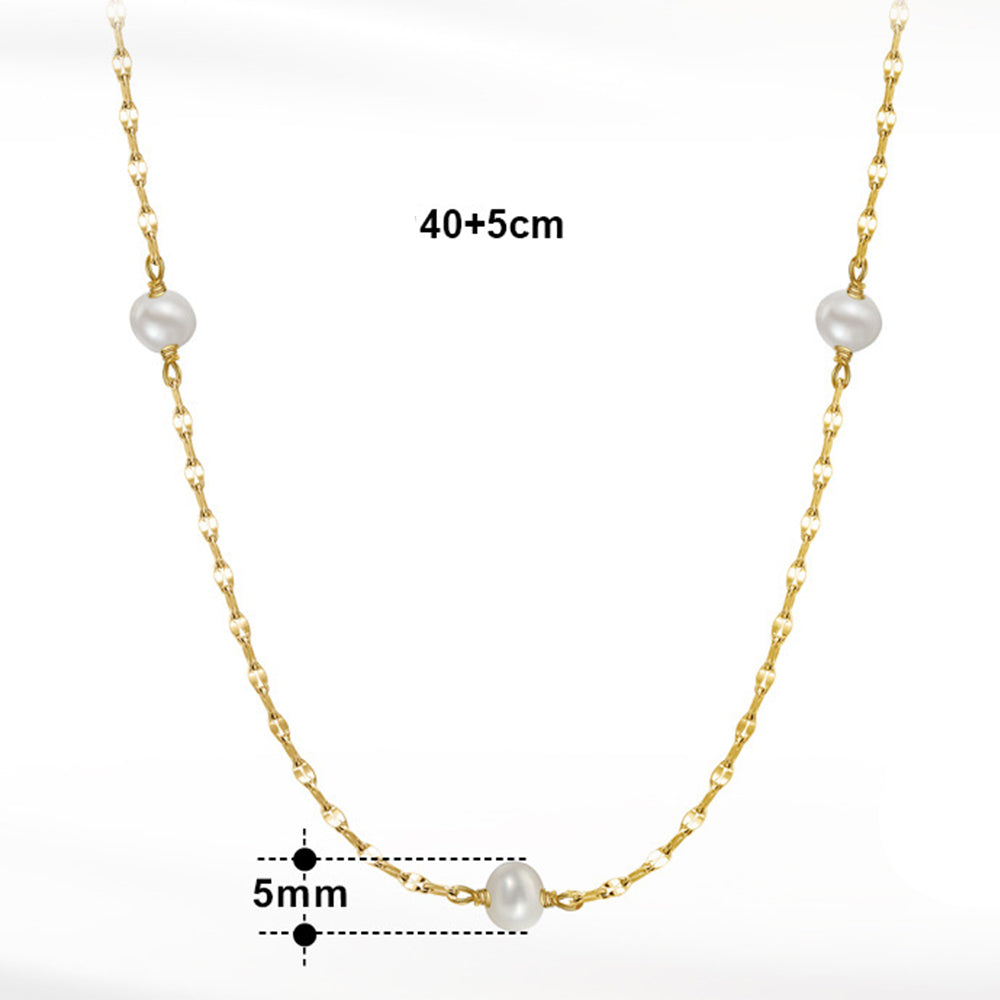 925 Sterling Silver Natural Pearl Necklace Fashion Jewelry Gift for Women Girls