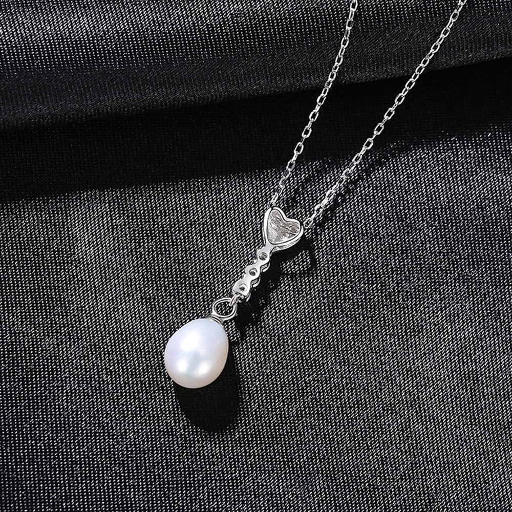 925 Sterling Silver Natural Pearl Drop Necklace Fashion Jewelry Gift for Women Girls