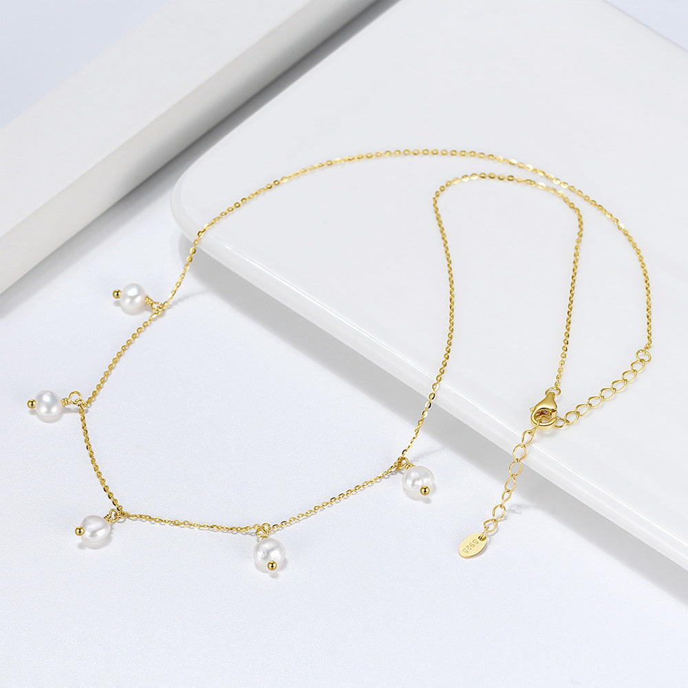 925 Sterling Silver Natural Pearl Necklace Fashion Jewelry Gift for Women Girls