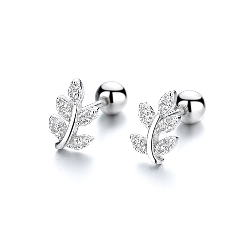 925 Sterling Silver Leaf Screwed Earrings