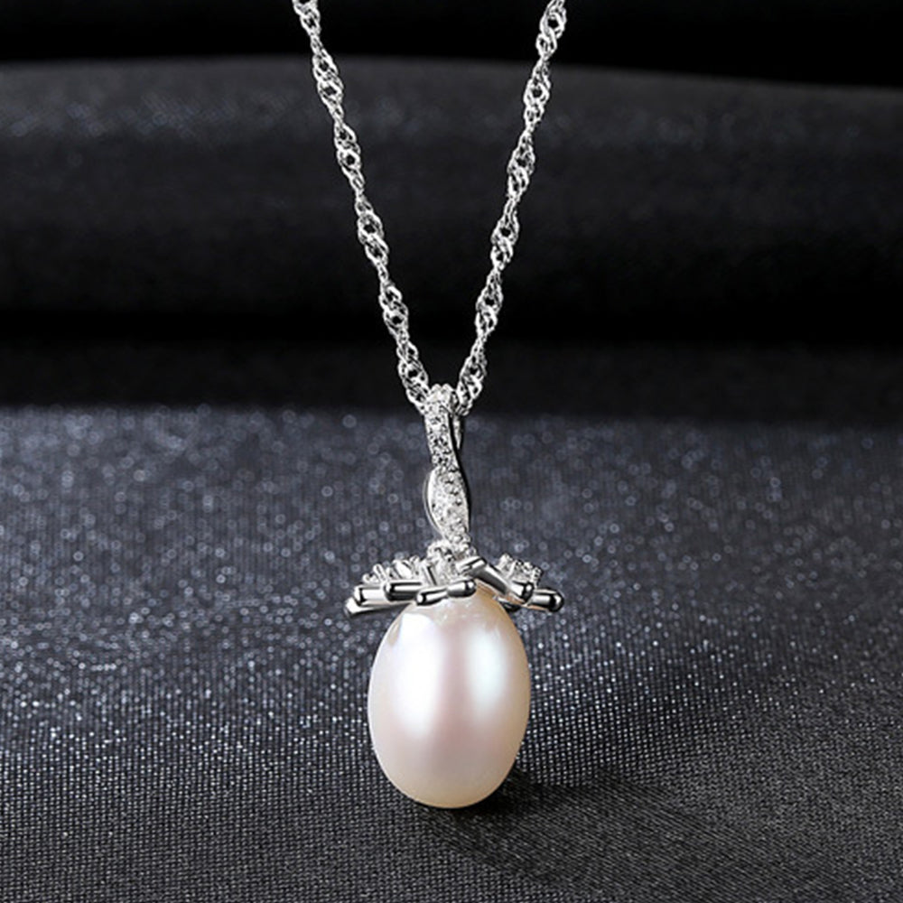 925 Sterling Silver Natural Pearl Drop Necklace Fashion Jewelry Gift for Women Girls