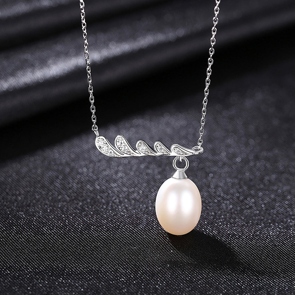 925 Sterling Silver Natural Pearl Drop Necklace Fashion Jewelry Gift for Women Girls
