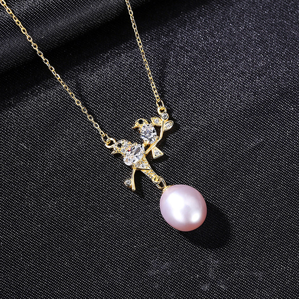 925 Sterling Silver Natural Pearl Drop Necklace Fashion Jewelry Gift for Women Girls
