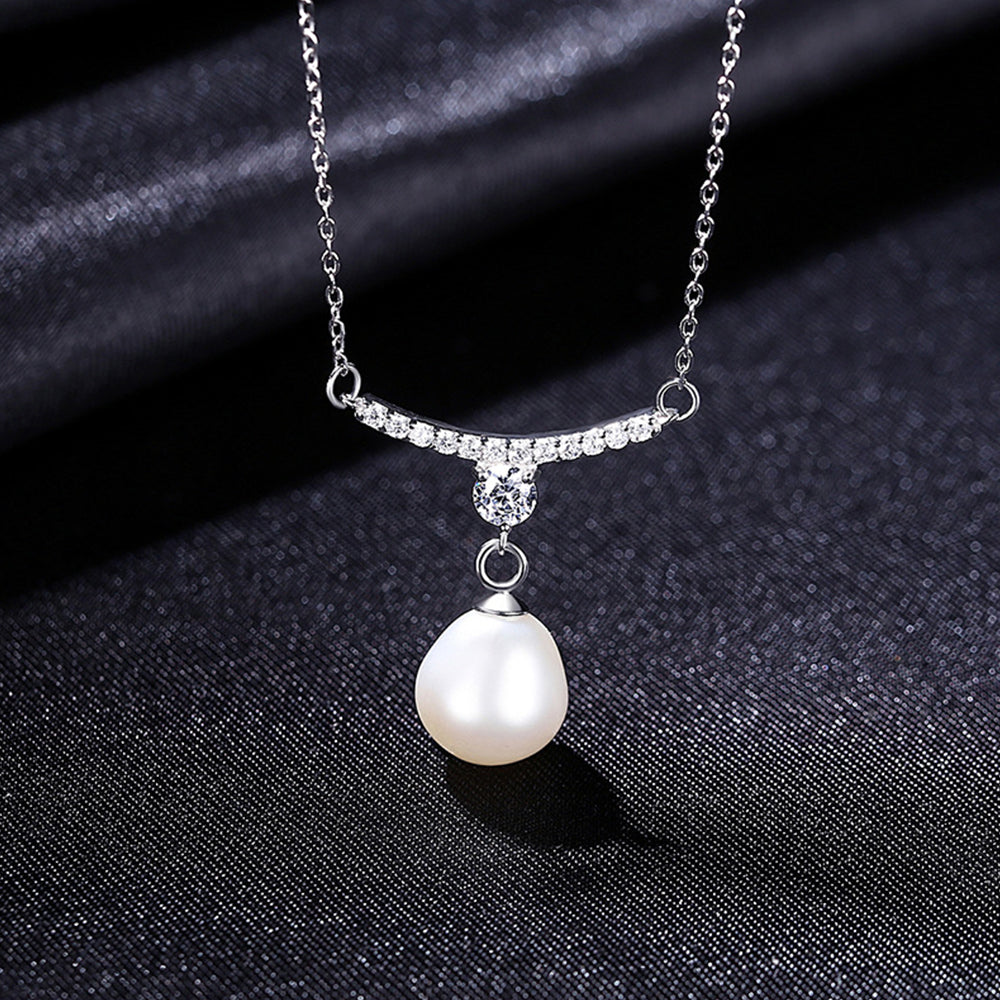 925 Sterling Silver Natural Pearl Drop Necklace Fashion Jewelry Gift for Women Girls