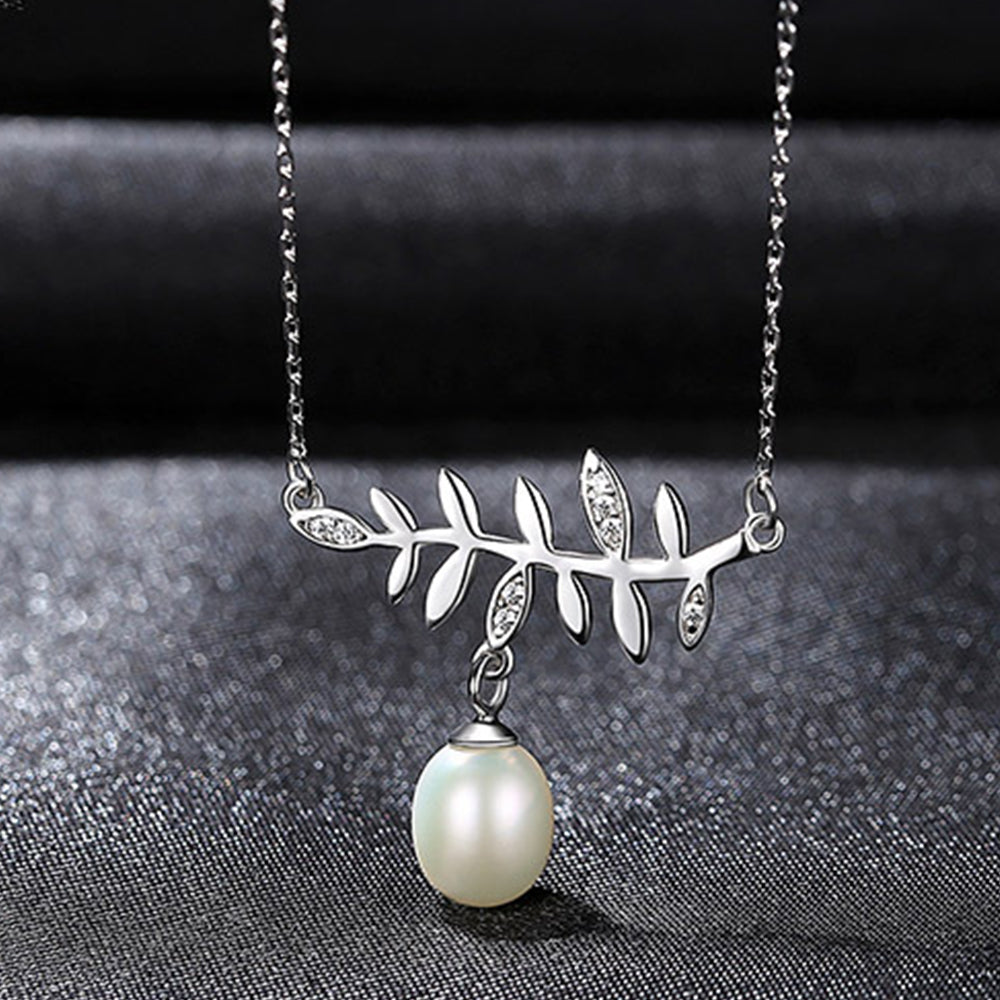 925 Sterling Silver Natural Pearl Drop Necklace Fashion Jewelry Gift for Women Girls