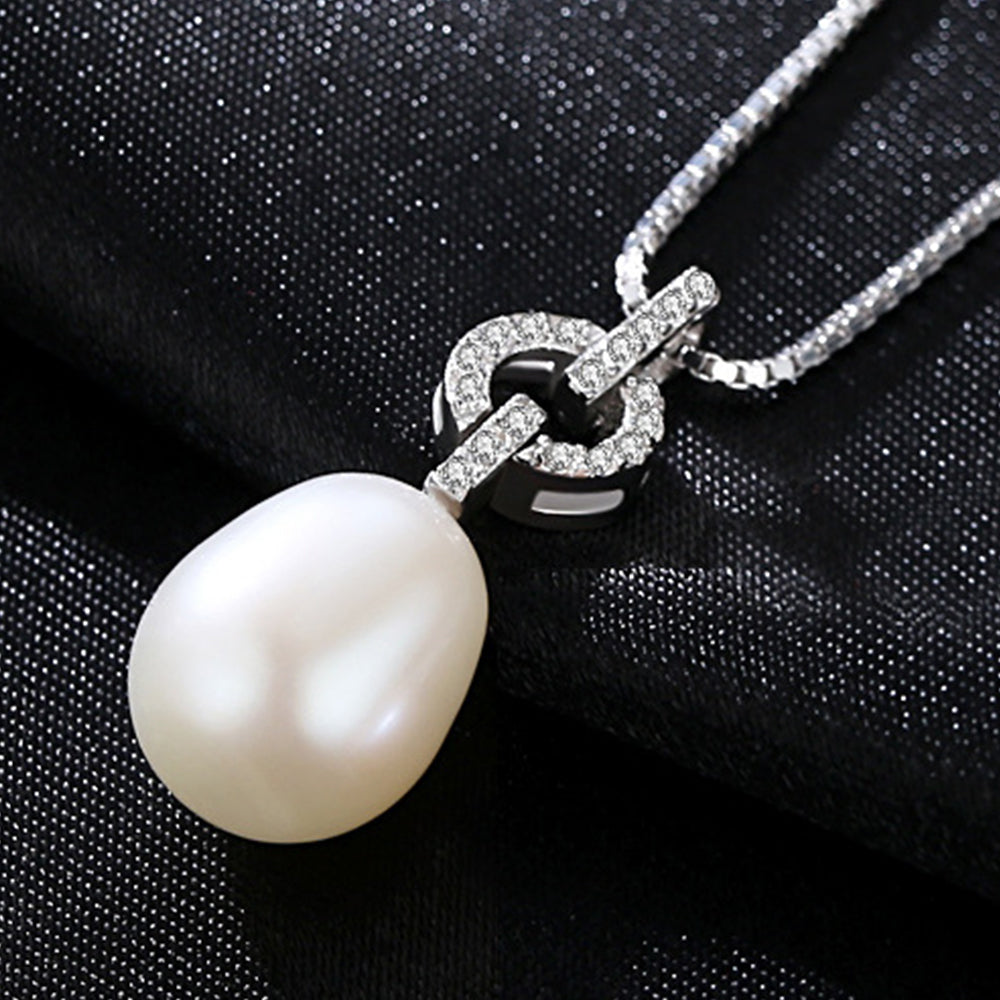 925 Sterling Silver Natural Pearl Drop Necklace Fashion Jewelry Gift for Women Girls