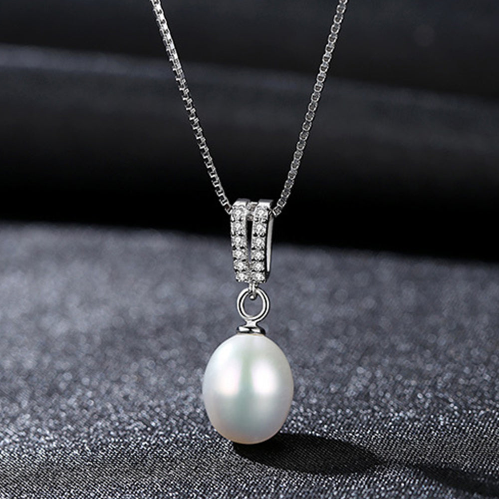 925 Sterling Silver Natural Pearl Drop Necklace Fashion Jewelry Gift for Women Girls