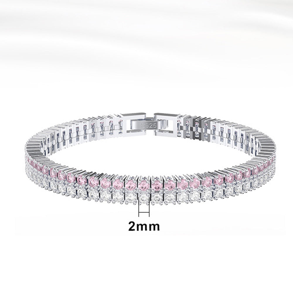 925 Sterling Silver 2mm Tennis Double Layer Bracelet