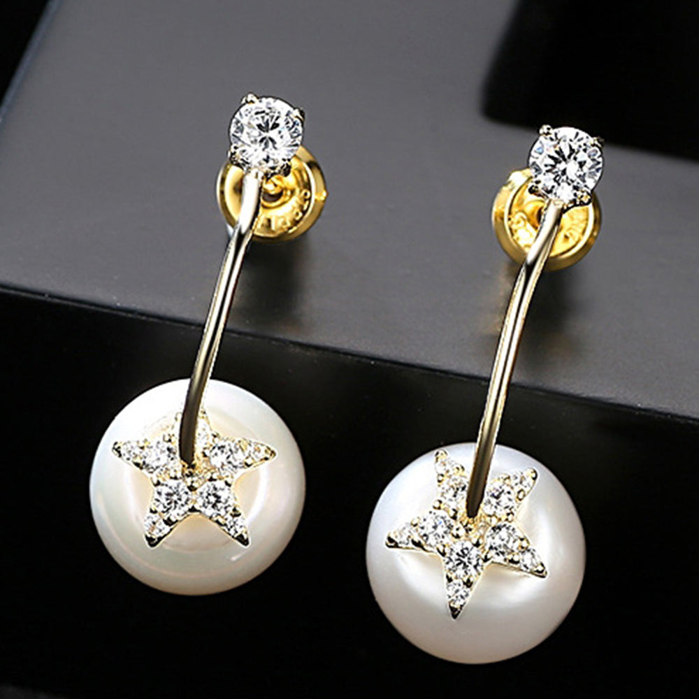 925 Sterling Silver Natural Pearl Long Drop Earrings Fashion Jewelry Gift for Women Girls