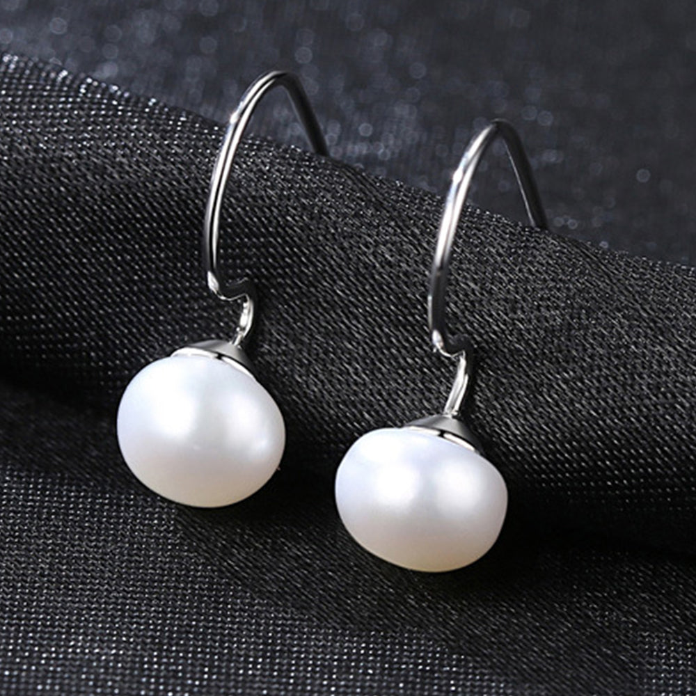 925 Sterling Silver Natural Pearl Long Drop Earrings Fashion Jewelry Gift for Women Girls