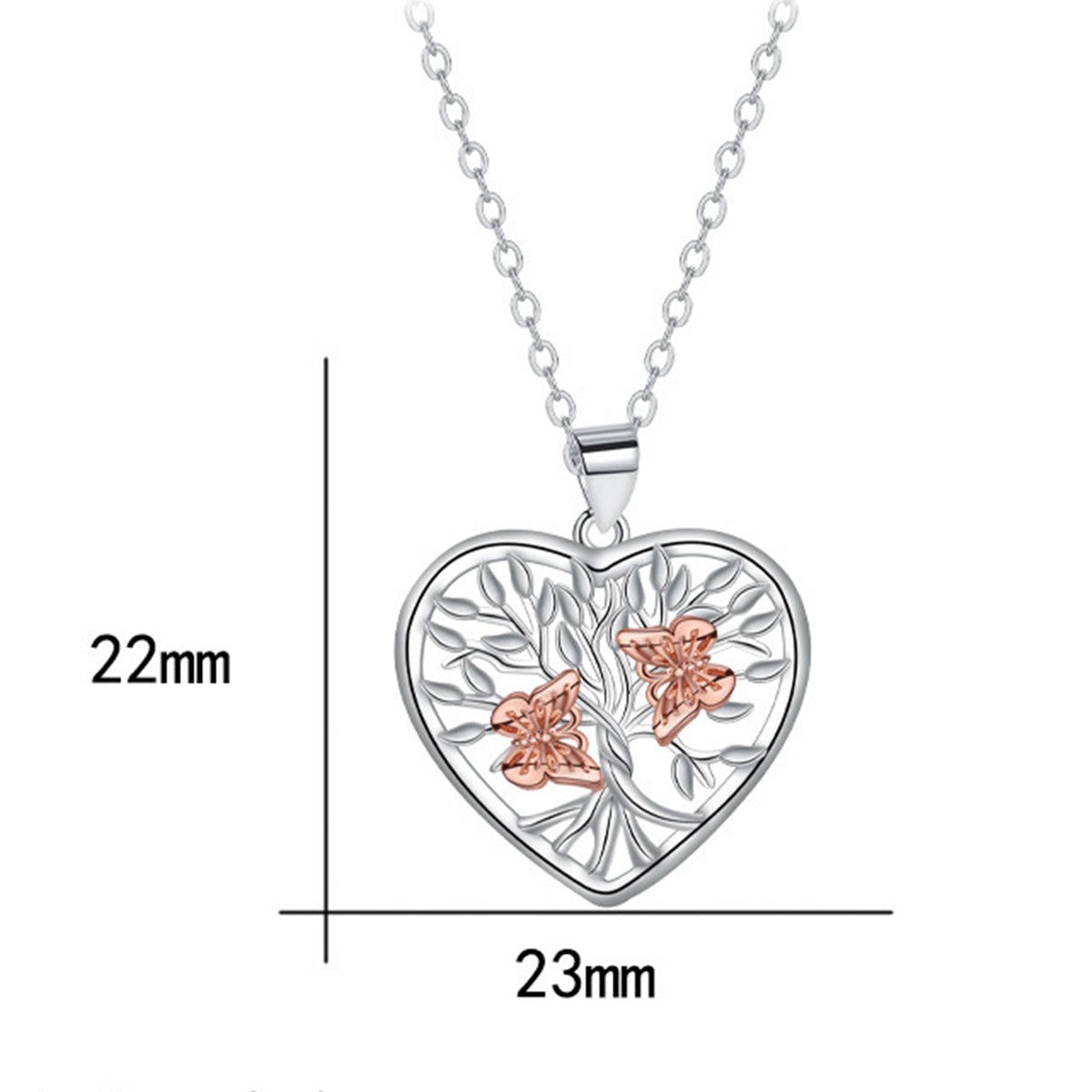 Copper With Silver/Rosegold Plated Heart Tree Pendant Necklace