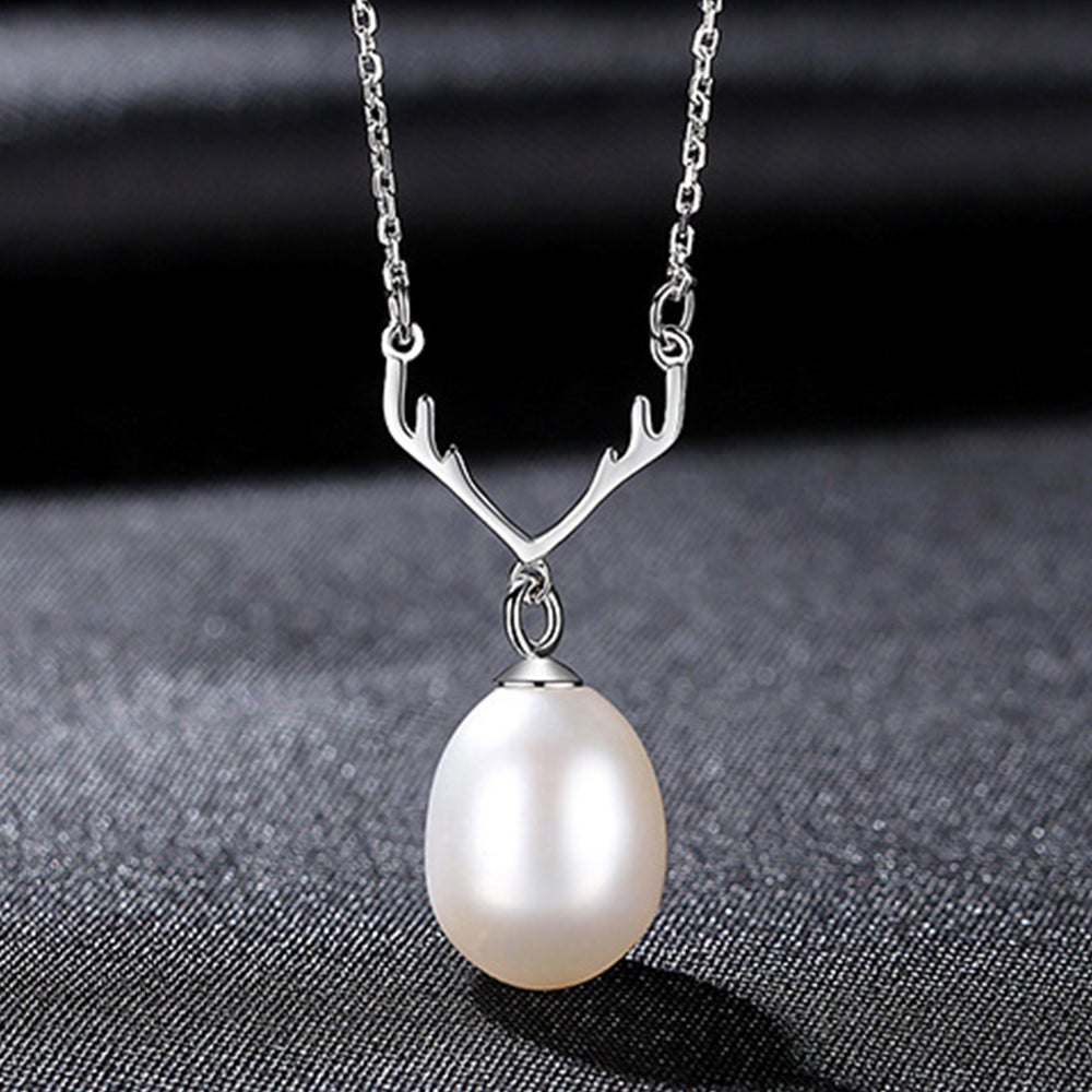 925 Sterling Silver Natural Pearl Drop Necklace Fashion Jewelry Gift for Women Girls