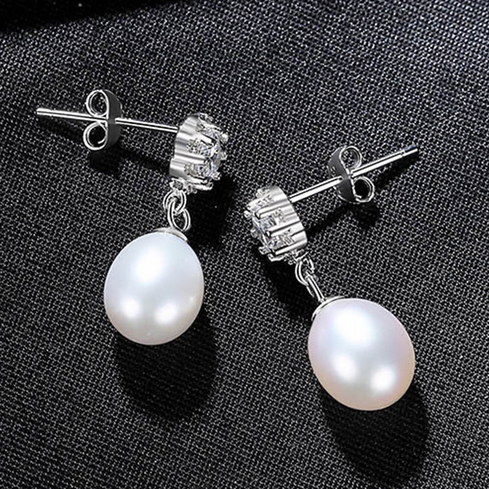 925 Sterling Silver Natural Pearl Drop Earrings Fashion Jewelry Gift for Women Girls
