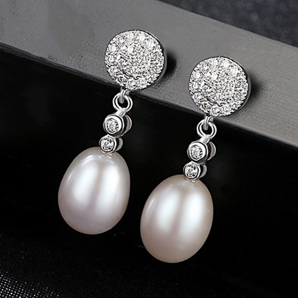 925 Sterling Silver Natural Pearl Drop Earrings Fashion Jewelry Gift for Women Girls