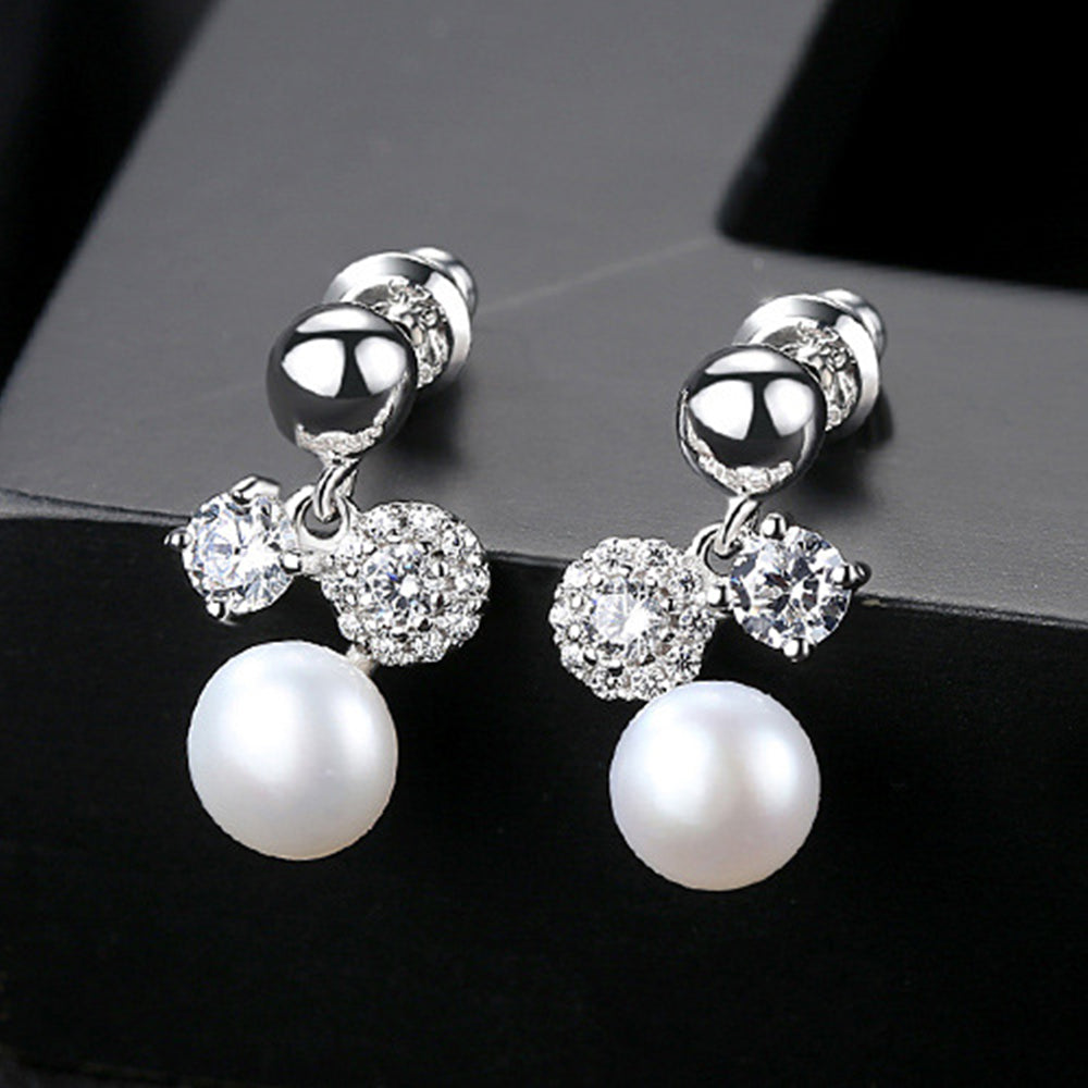 925 Sterling Silver Natural Pearl Drop Earrings Fashion Jewelry Gift for Women Girls