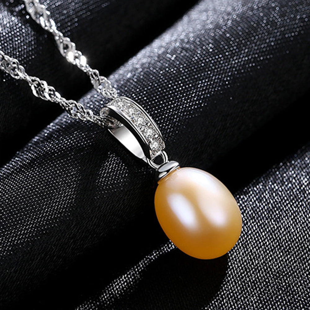 925 Sterling Silver Natural Pearl Drop Necklace Fashion Jewelry Gift for Women Girls