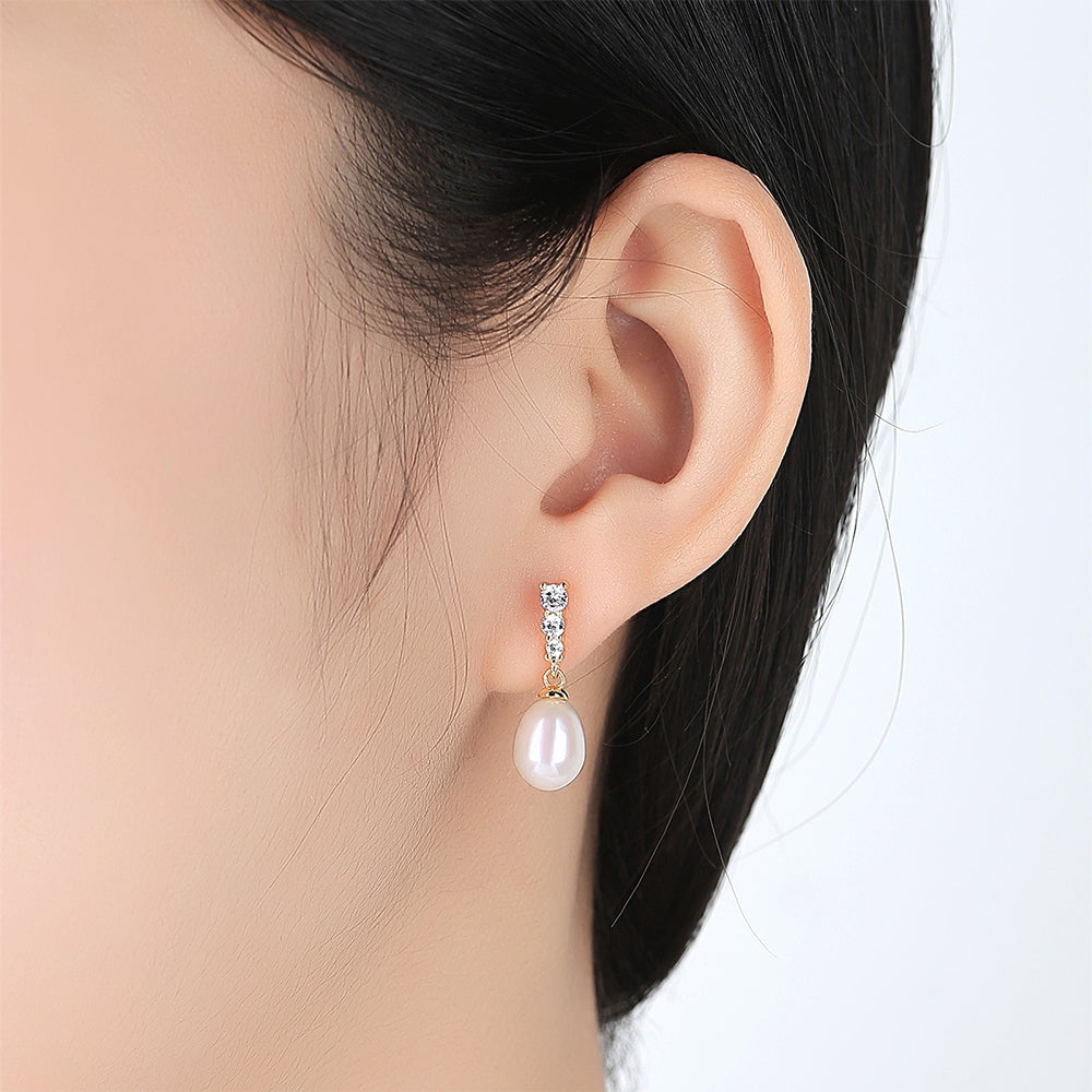 925 Sterling Silver Natural Pearl Drop Earrings Fashion Jewelry Gift for Women Girls