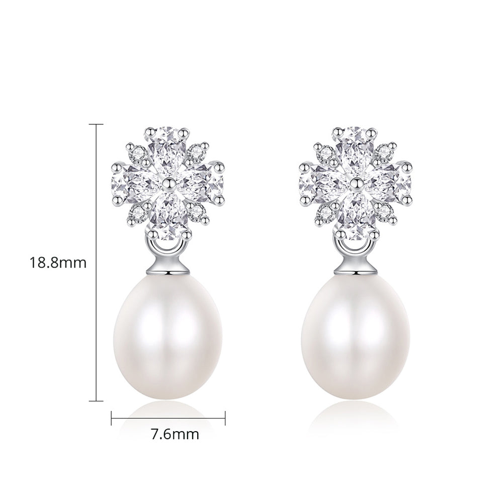 925 Sterling Silver Natural Pearl Drop Earrings Fashion Jewelry Gift for Women Girls