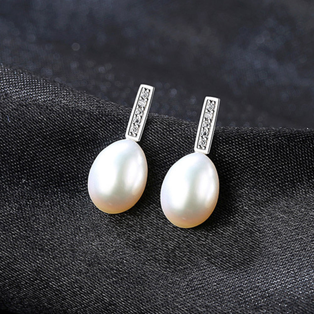 925 Sterling Silver Natural Pearl Drop Earrings Fashion Jewelry Gift for Women Girls