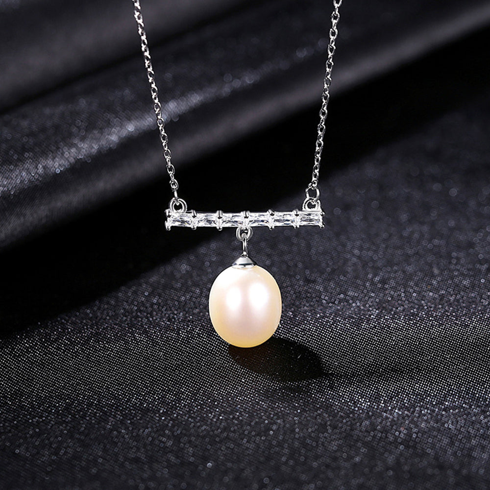 925 Sterling Silver Natural Pearl Drop Necklace Fashion Jewelry Gift for Women Girls
