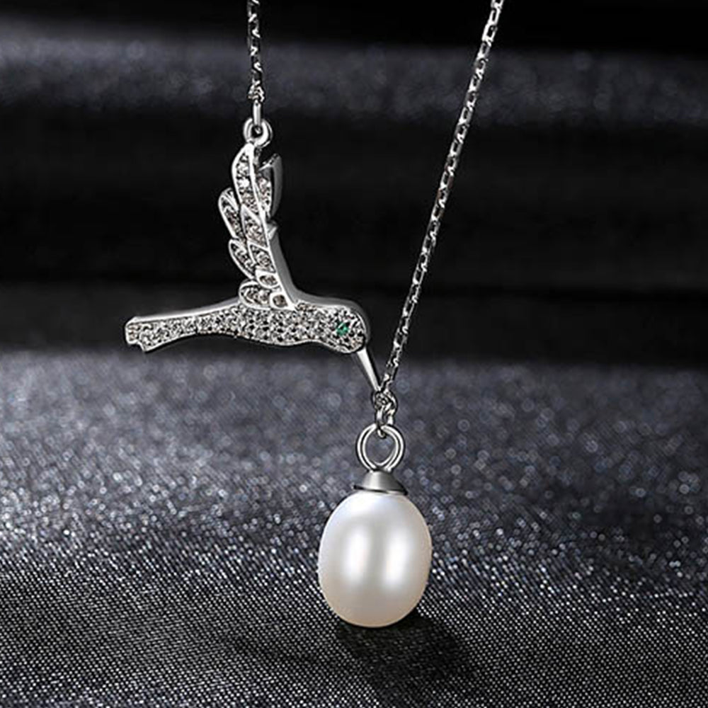 925 Sterling Silver Natural Pearl Drop Necklace Fashion Jewelry Gift for Women Girls