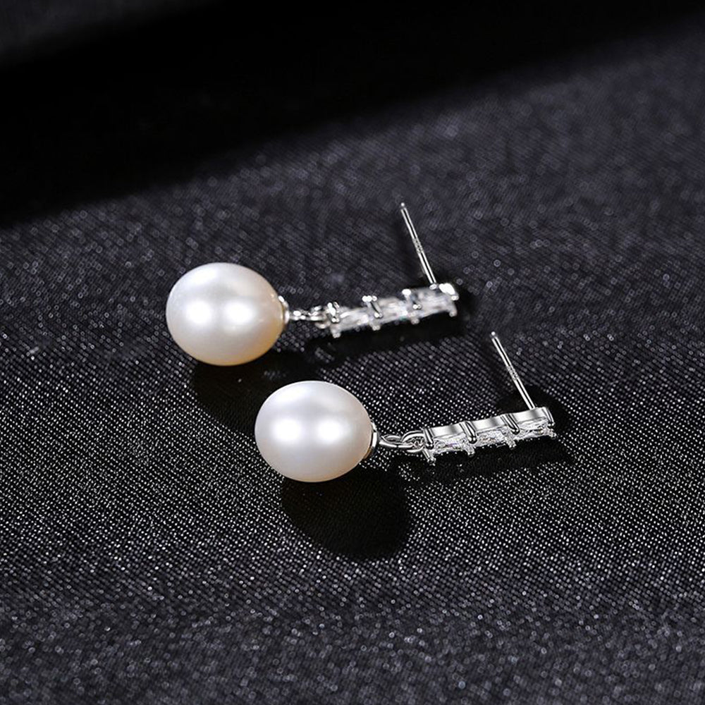 925 Sterling Silver Natural Pearl Drop Earrings Fashion Jewelry Gift for Women Girls