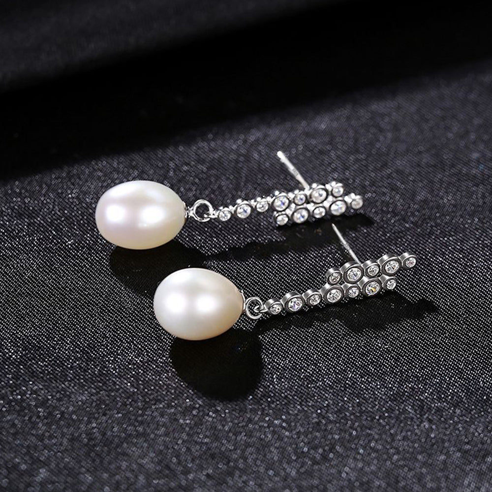 925 Sterling Silver Natural Pearl Drop Earrings Fashion Jewelry Gift for Women Girls
