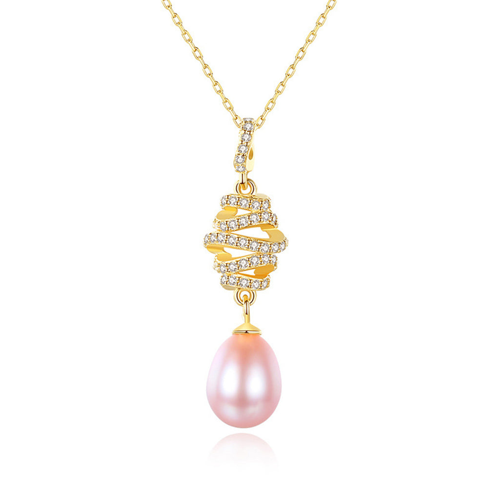 925 Sterling Silver Natural Pearl Drop Necklace Fashion Jewelry Gift for Women Girls