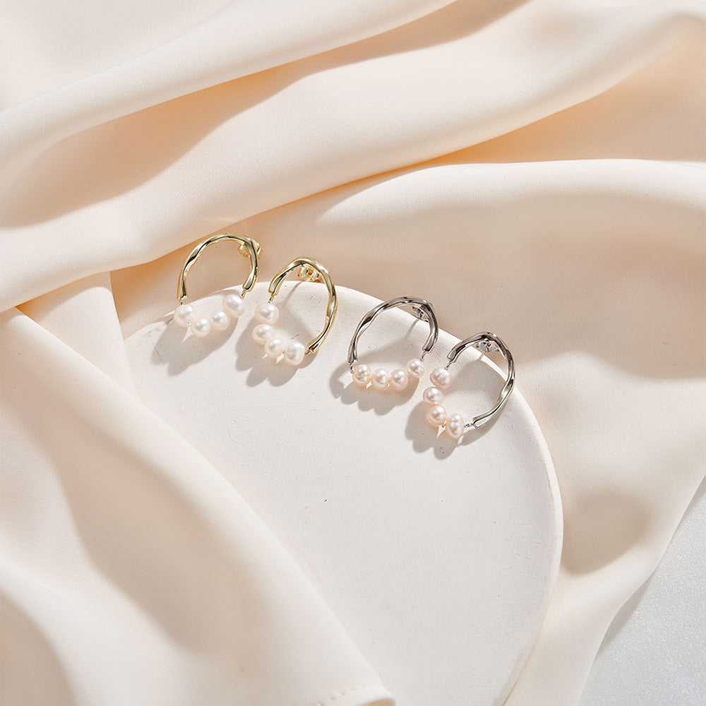 925 Sterling Silver Natural Pearl Earrings Fashion Jewelry Gift for Women Girl
