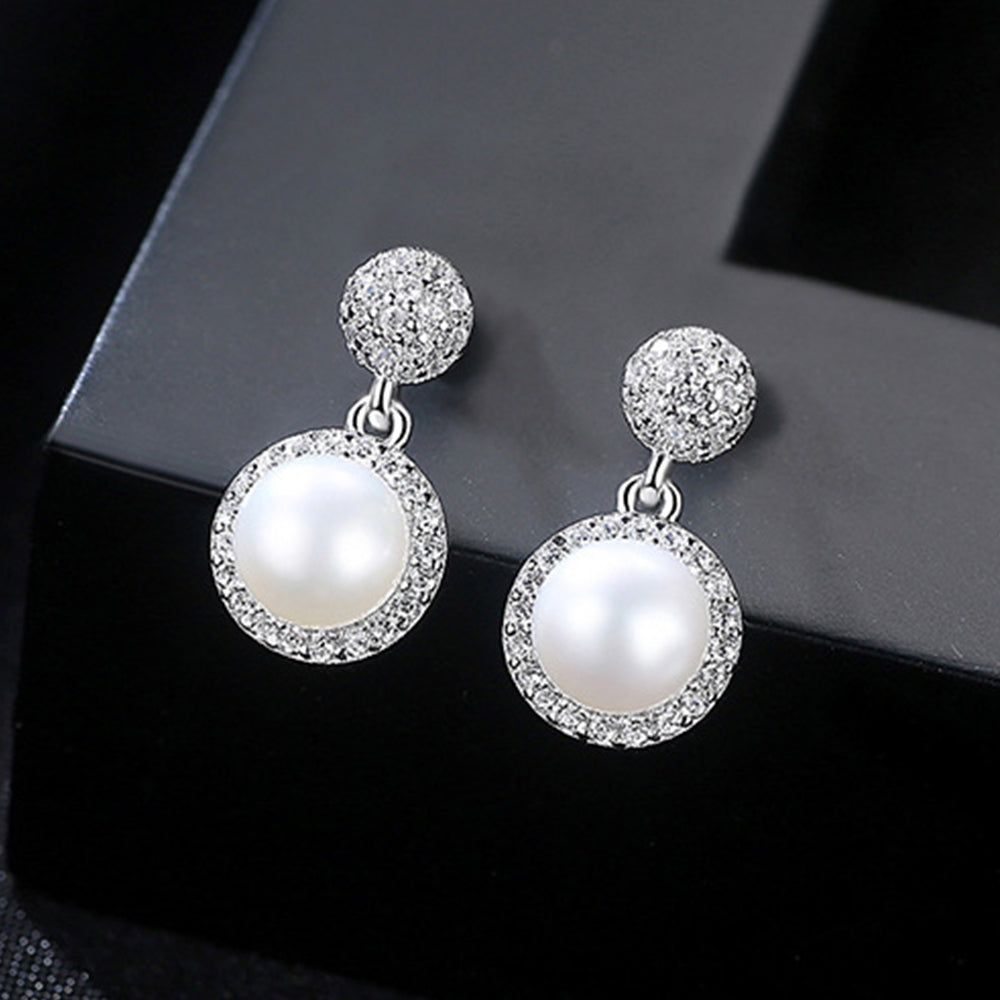 Pendientes colgantes de perla natural de plata de ley 925, joyería de moda, regalo para mujeres y niñas.