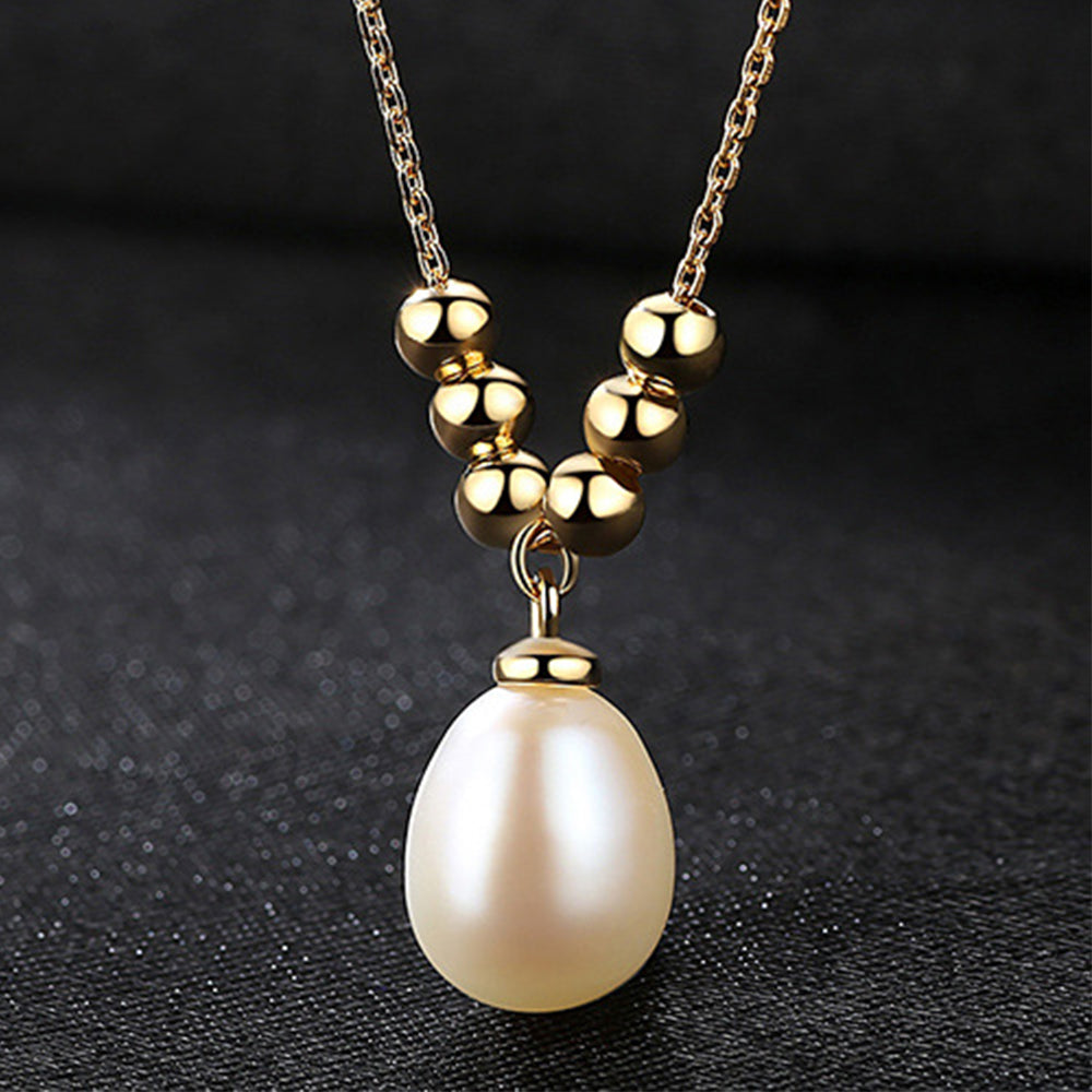 925 Sterling Silver Natural Pearl Drop Necklace Fashion Jewelry Gift for Women Girls