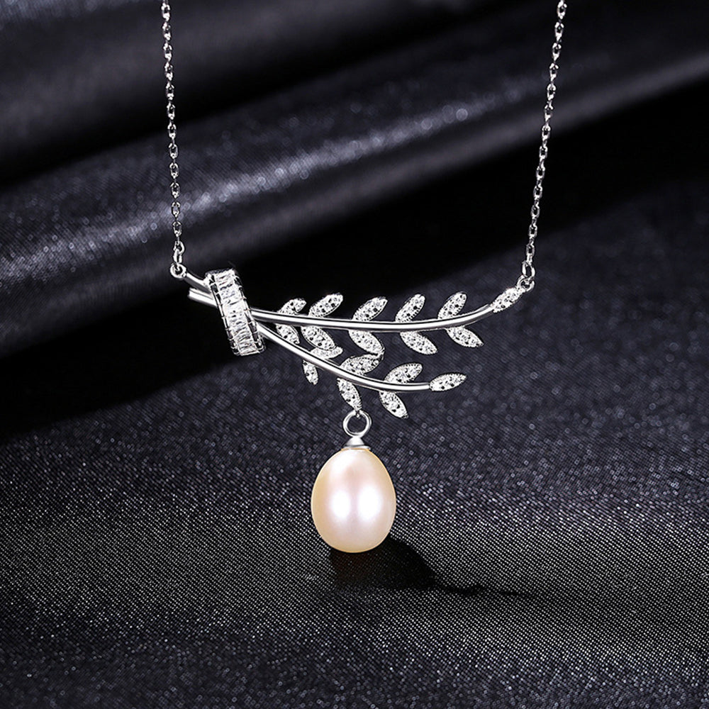 925 Sterling Silver Natural Pearl Drop Necklace Fashion Jewelry Gift for Women Girls