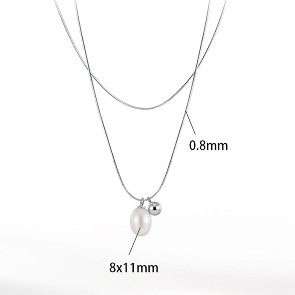 925 Sterling Silver Natural Pearl Necklace Fashion Jewelry Gift for Women Girls