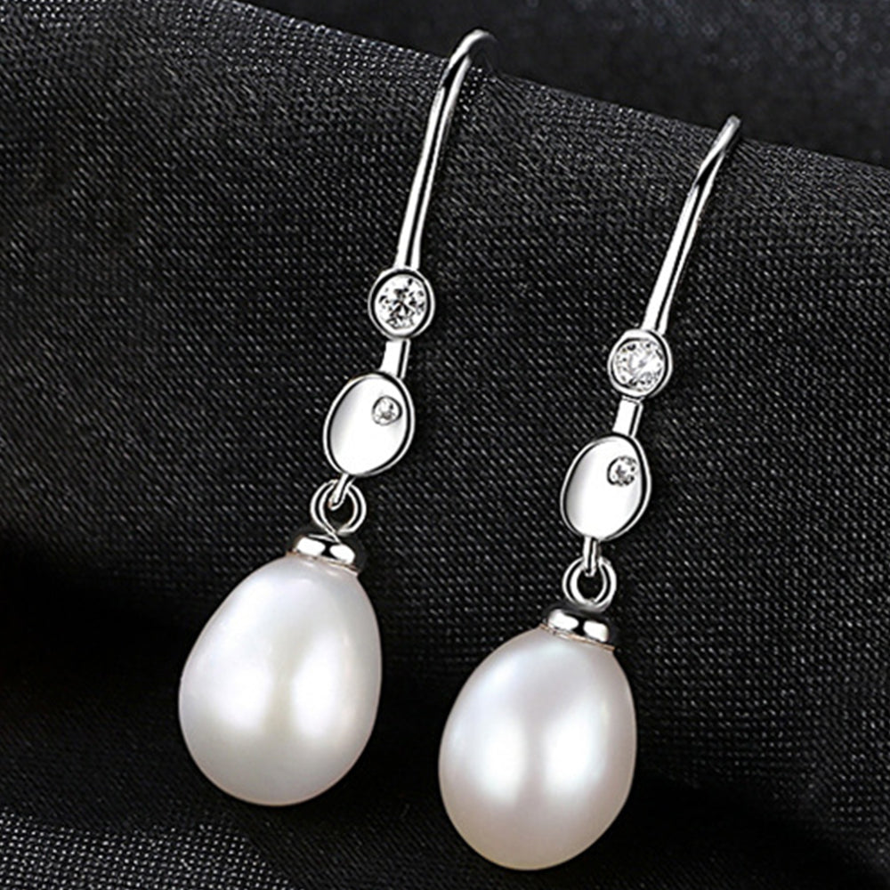 925 Sterling Silver Natural Pearl Drop Earrings Fashion Jewelry Gift for Women Girls